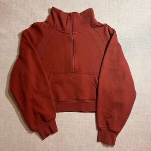 Half Zip Cropped Pullover Sweatshirt Ribbed Thumbholes Size Unknown